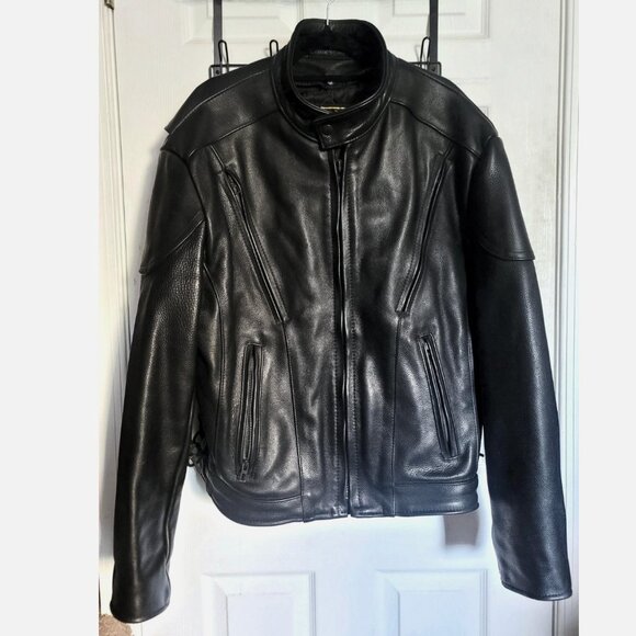 US Made Co Black Leather Jacket Padded Heavy Motorcycle Biker Mens 40 Medium - Picture 2 of 16
